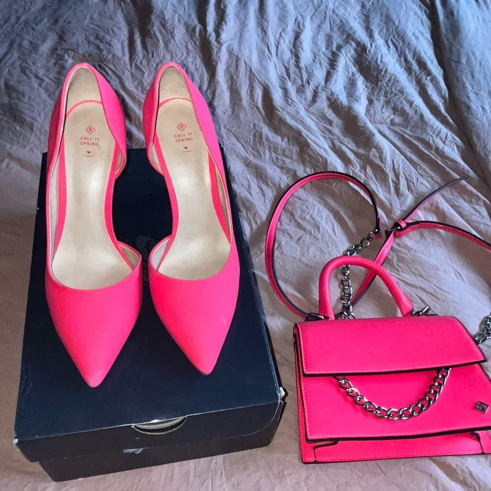Neon hot pink heels & matching purse